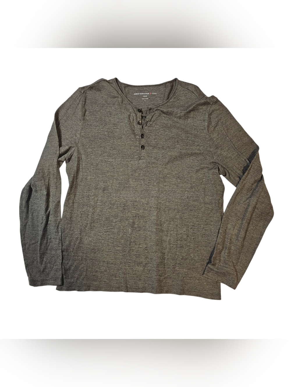 John Varvatos Olive Green Long-Sleeve Henley Top Size Large - Picture 2 of 5